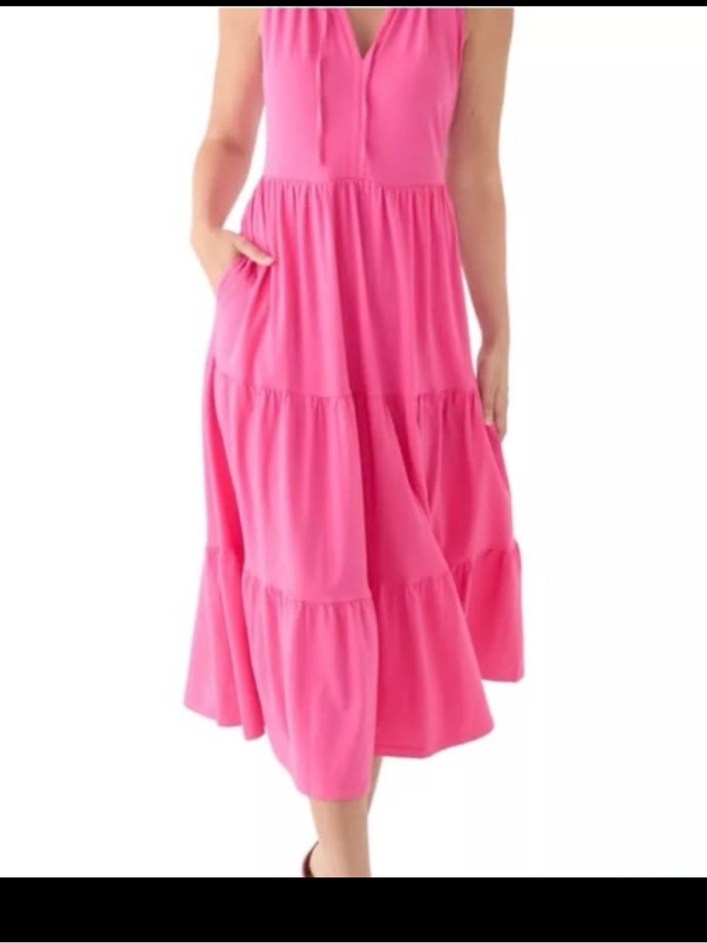 Crown Sleeveless Tiered Maxi Dress in Hot Pink